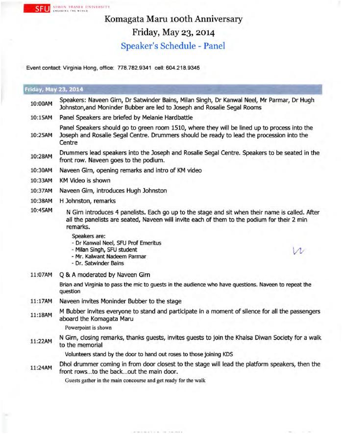 Speaker's schedule - Panel