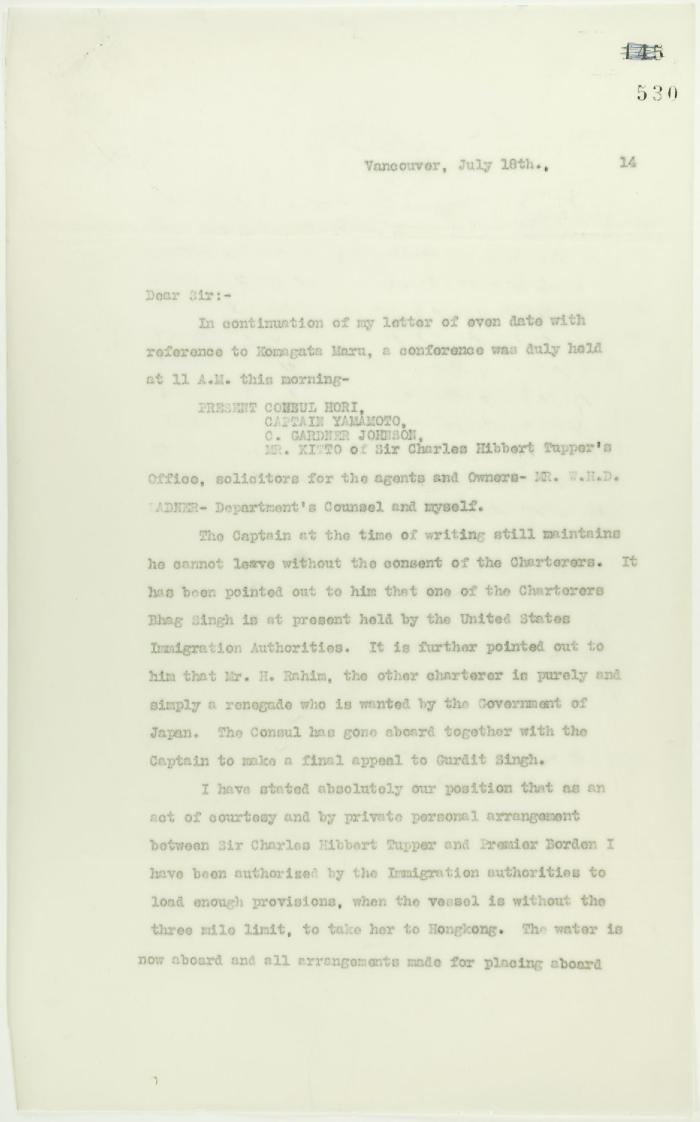 Copy of letter from Reid to W. D. Scott re final arrangements for ship's departure. Page 1-2