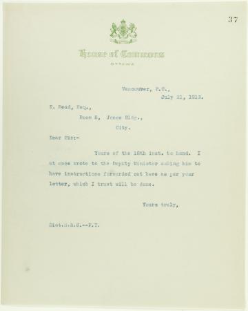 Copy of letter from Stevens to E. Read