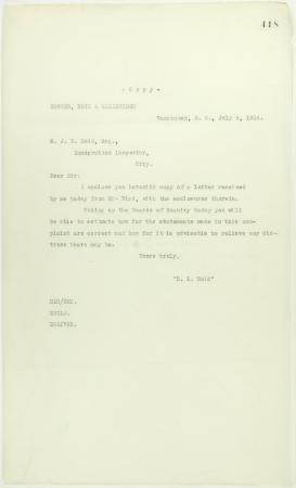 Copy of letter from Bowser Reid and Wallbridge to Reid, to enclose letter from J. E. Bird