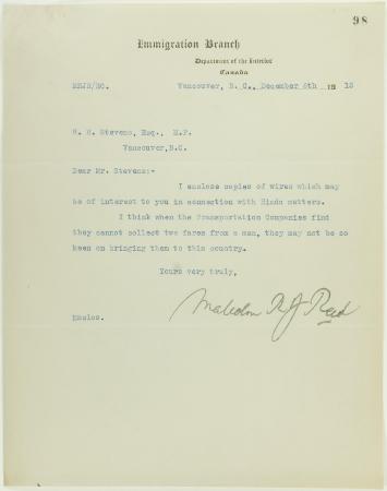 Letter from Malcolm Reid to Stevens, enclosing telegrams