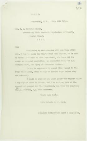 Copy of letter from Reid to Col. R. G. E. Leckie re rifles