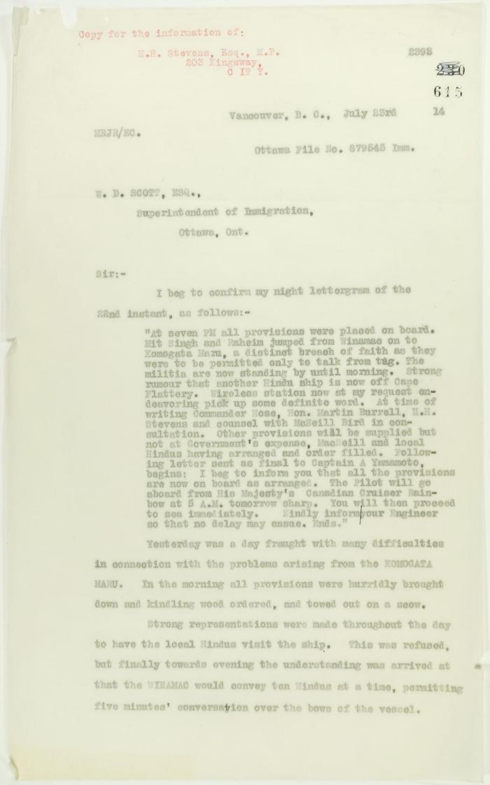 Copy of letter from Reid to W. D. Scott re last details preceding departure. Page 1-5