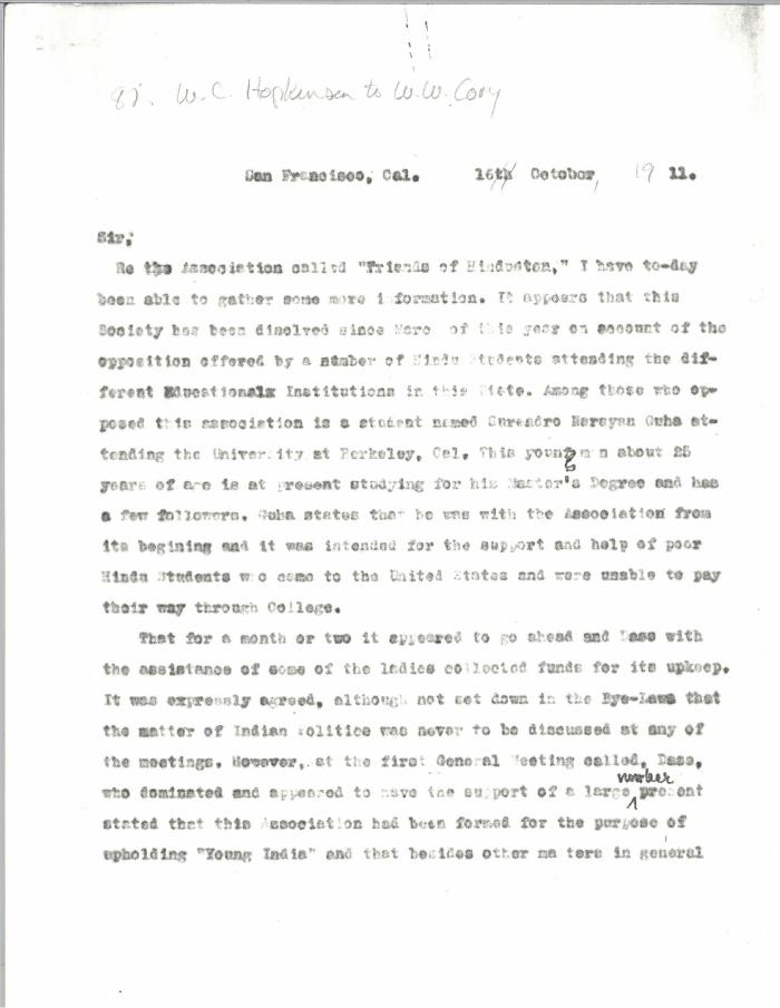 [Extract from William C. Hopkinson, Immigration Inspector, to William W. Cory, Deputy Minister of the Interior]