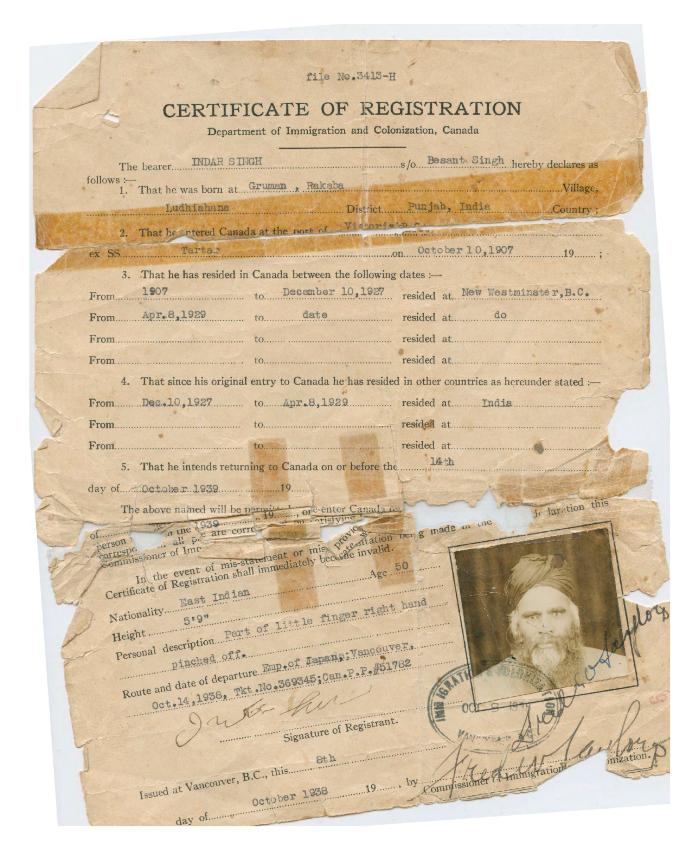[Certificate of Registration of Indar Singh]