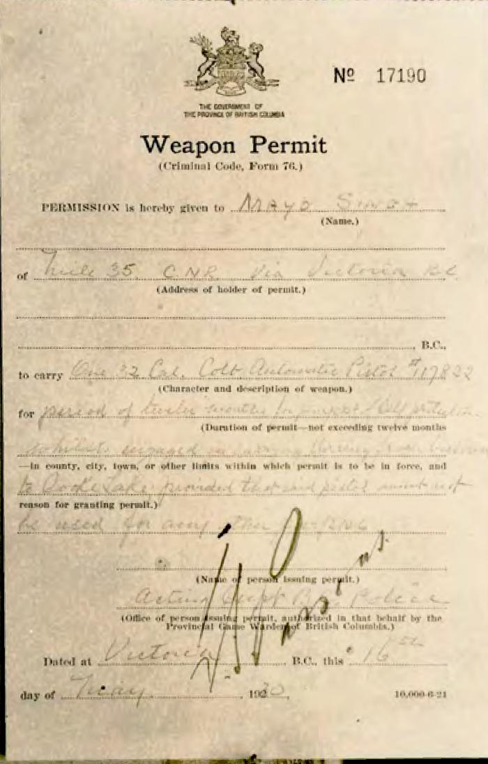 [Weapon Permit of Mayo Singh]