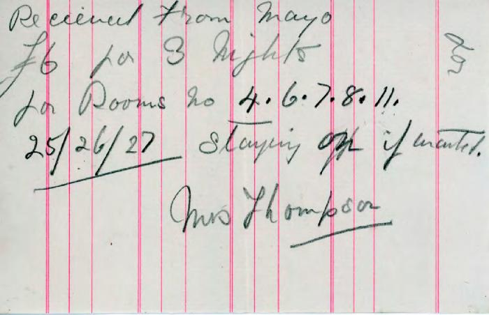 [Receipt from Mrs. Thompson to Mayo Singh]