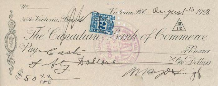 [The Canadian Bank of Commerce cheque signed by Mayo Singh]