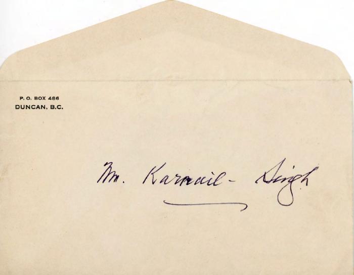 [Envelope for Karnail Singh Saroya]