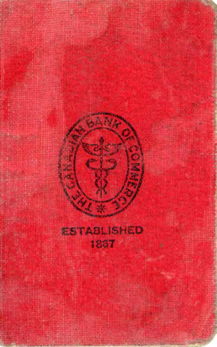[Red savings account booklet from The Canadian Bank of Commerce]