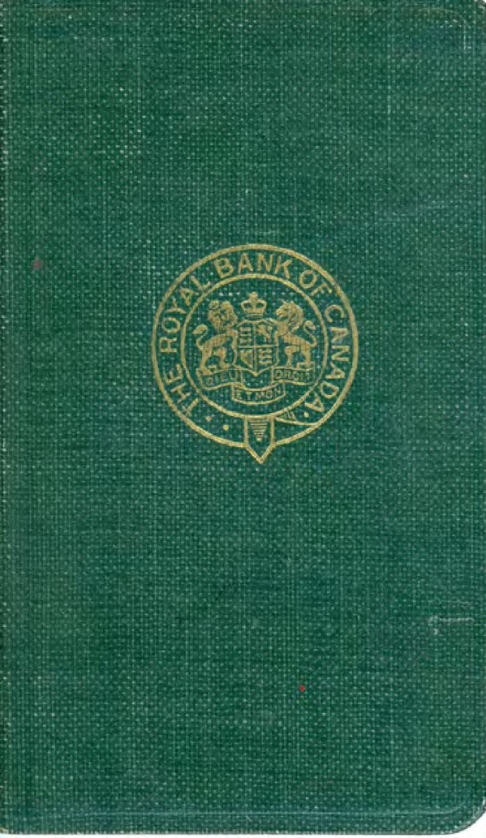 [Green savings account booklet of Mayo Singh from The Royal Bank of Canada in Victoria, B.C.]