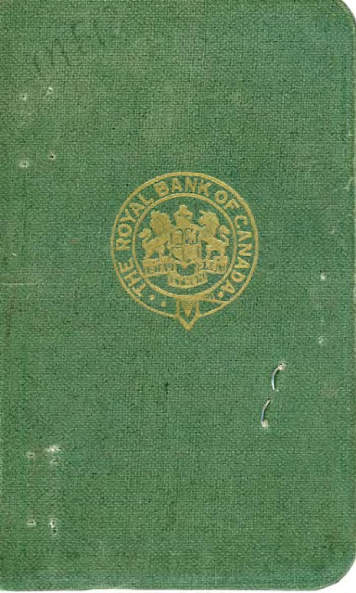 [Green savings account booklet from The Royal Bank of Canada in Victoria, B.C.]