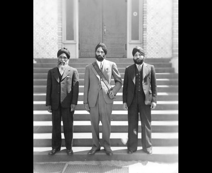 [Arjan Singh, Nagindar Singh Gill and Dedar Singh, officers of the Khalsa Diwan Society]