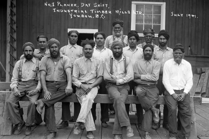 [Group photo of timber mill labourers at Industrial Timber Mills Ltd, Youbou, BC]