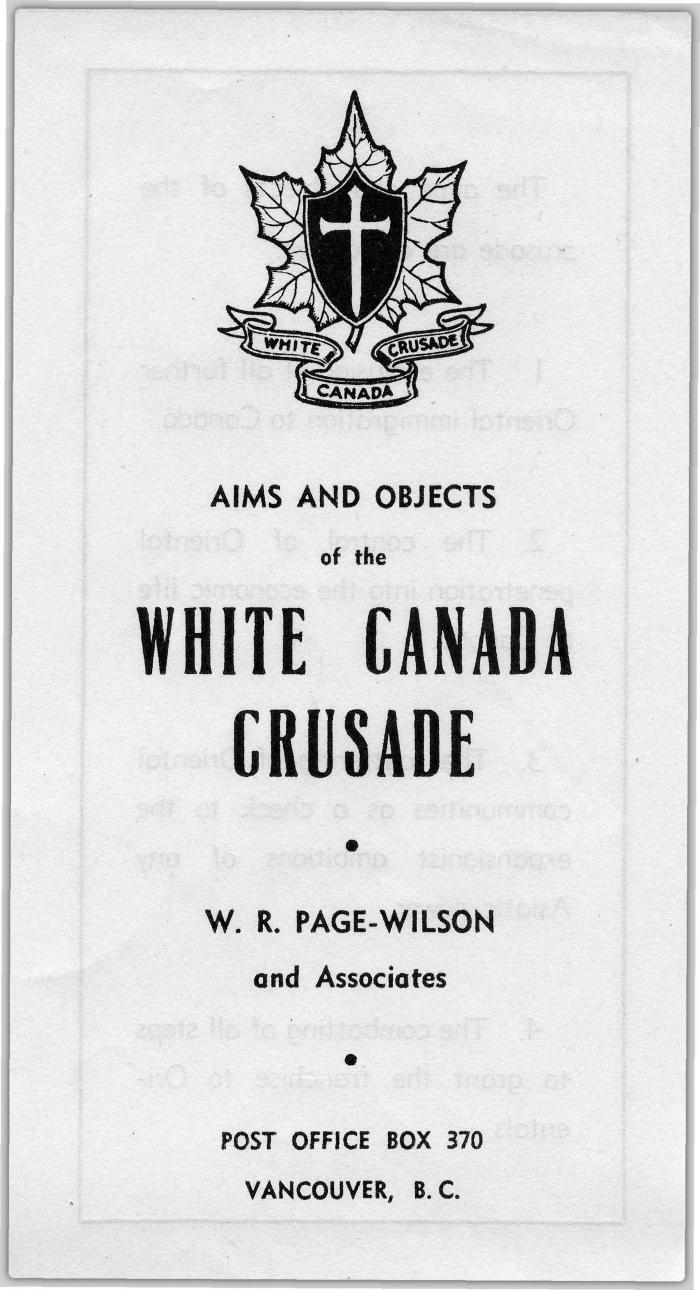 White Canada Crusade [pamphlet]
