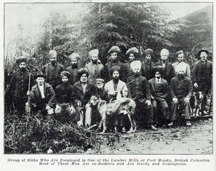[Group photo of Sikh men employed at a lumber mill in Port Moody, BC]