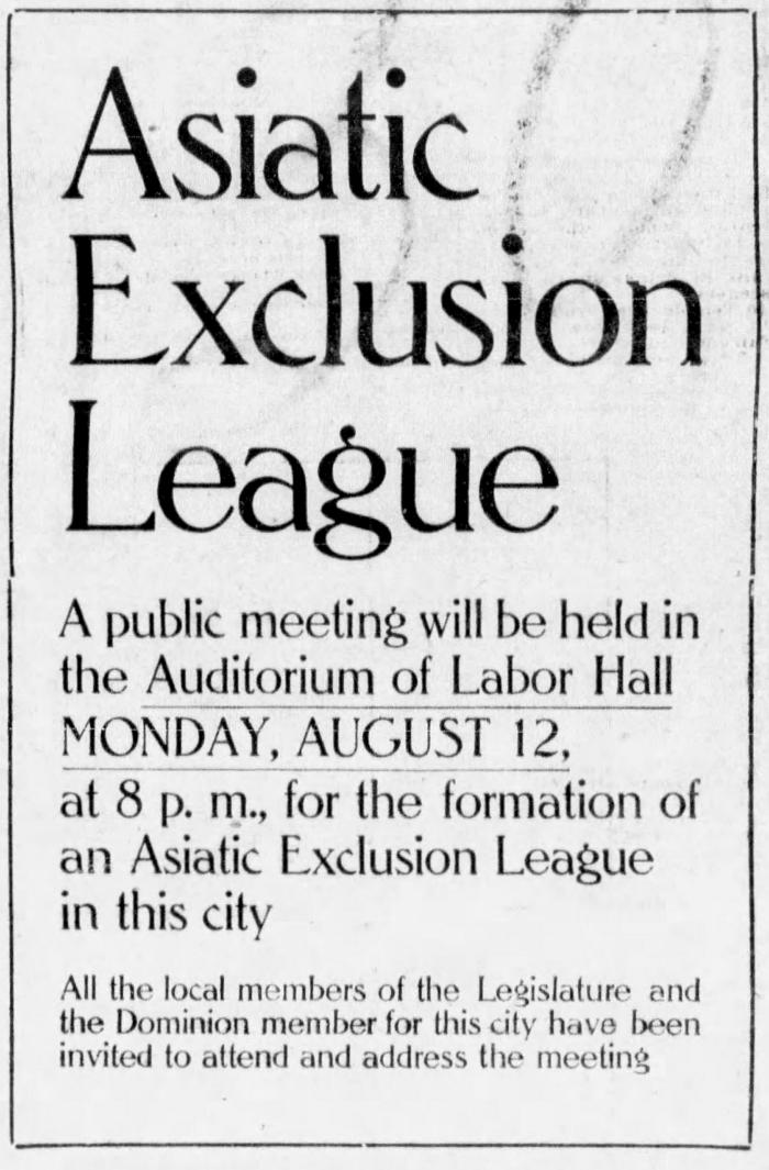 [Asiatic Exclusion League public meeting invitation]