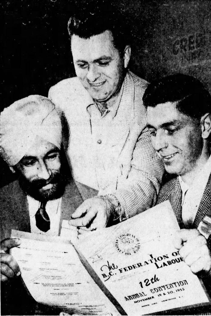 [Photo of Tara Singh Bains with two unidentified individuals]