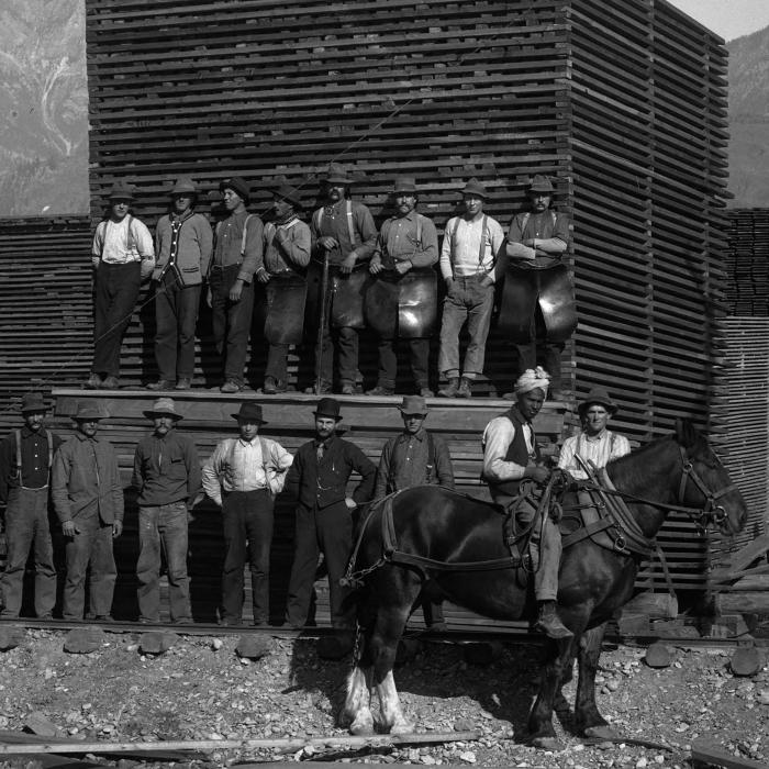 [Group photo of mill workers?]