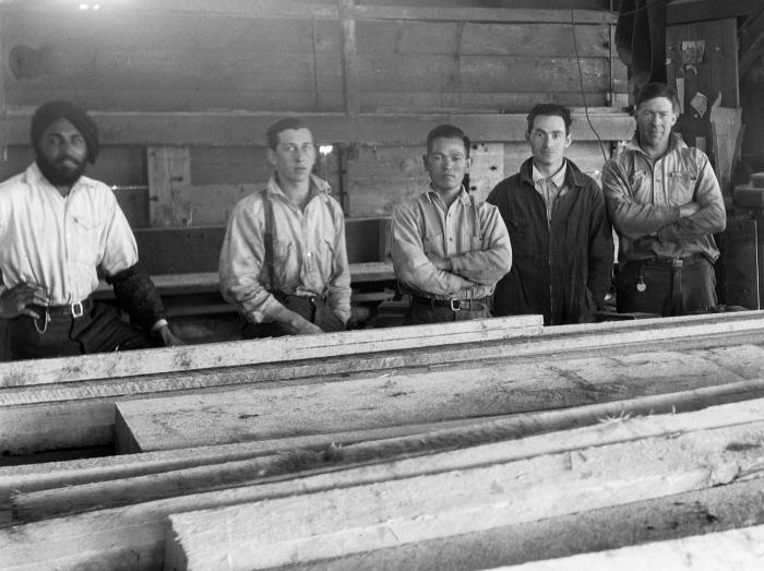 [Group photo of sawmill workers in Youbou, BC]