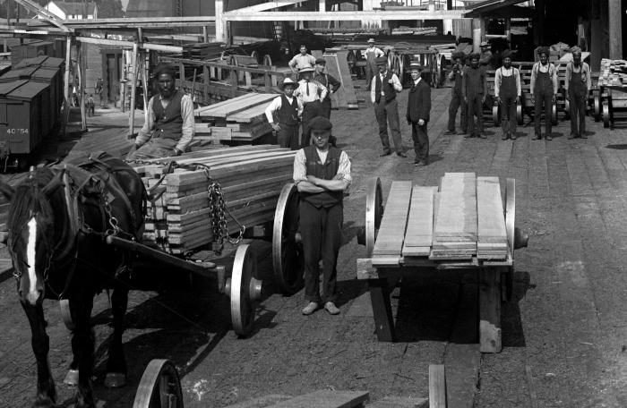 [Group photo of lumber mill workers at the North Pacific Lumber Company]