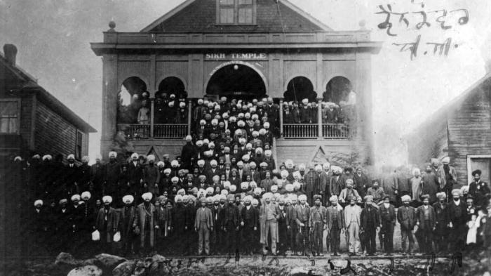 [Group photo of Sikh men at the Second Avenue Gurdwara, Vancouver]