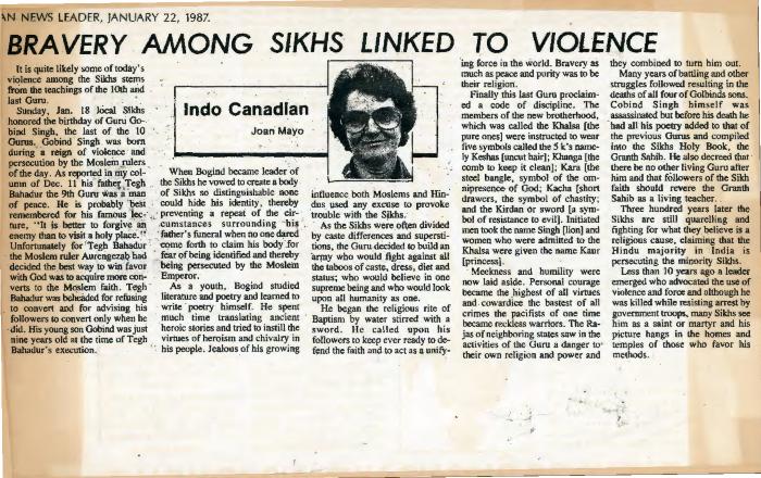 [Bravery among Sikhs linked to violence]