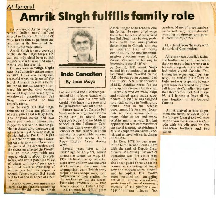 [Amrik Singh fulfills family role]