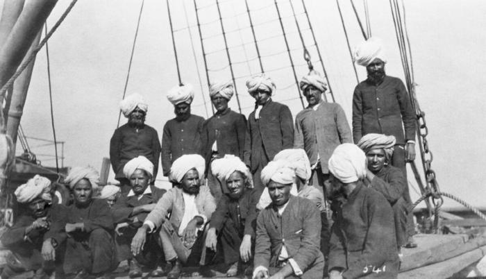 [Group photo of Sikh emigrants on arrival in Vancouver, BC]