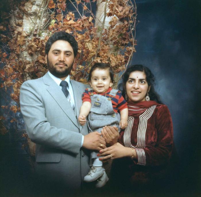 [Group portrait of Balbir Dhami, Inderjit Dhami and an unidentified child]