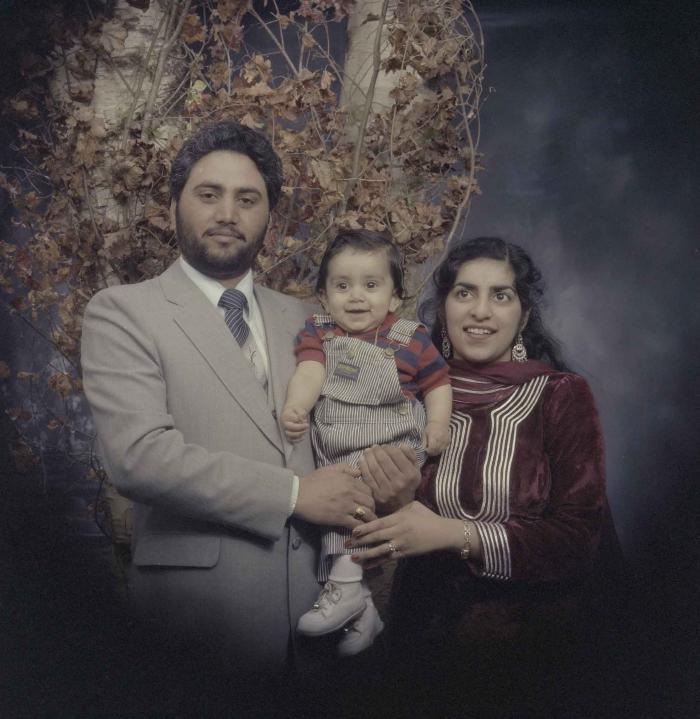 [Group portrait of Balbir Dhami, Inderjit Dhami and an unidentified child]