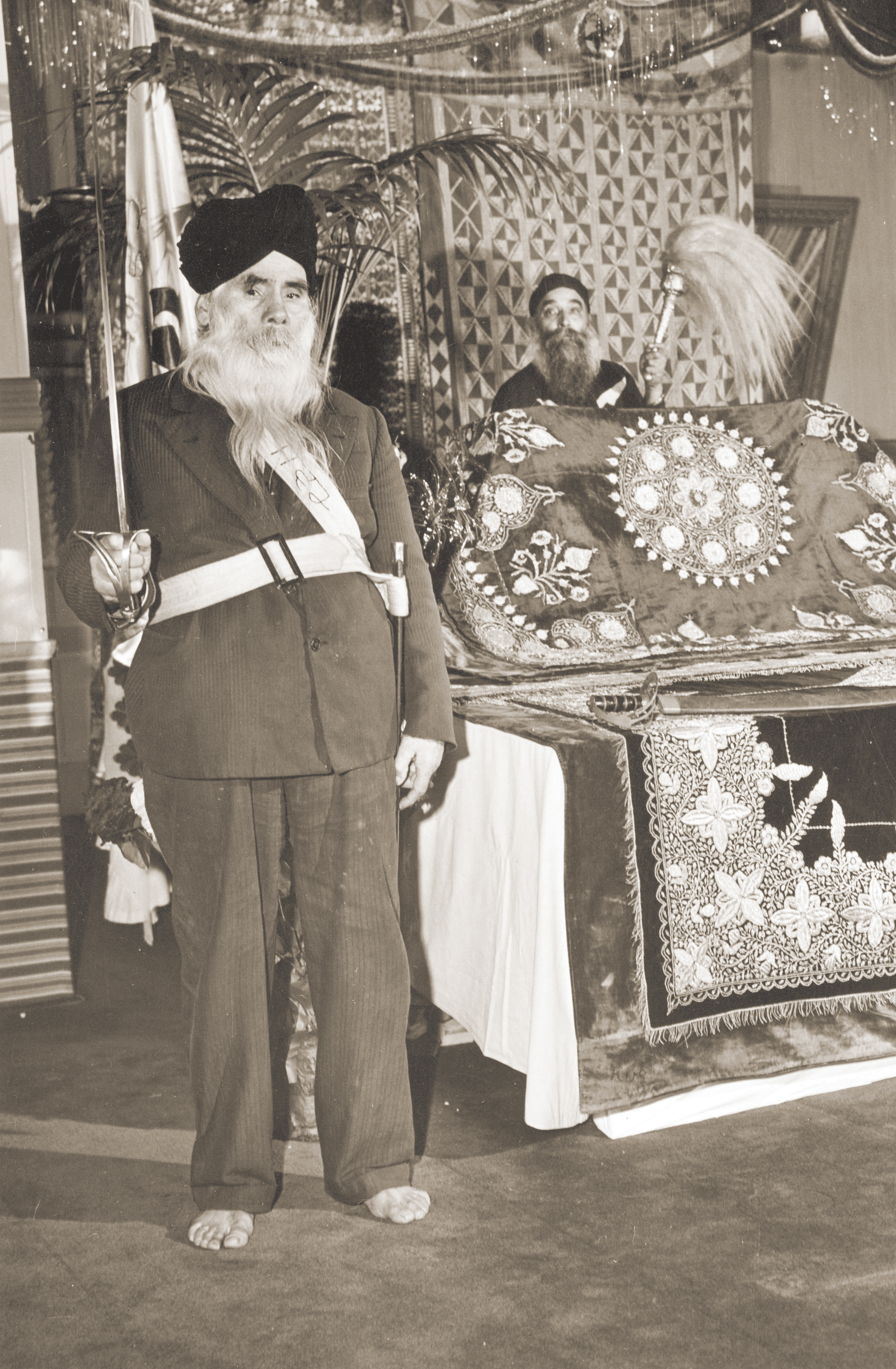 Worshipping inside the Khalsa Diwan Society Sikh Temple, 1945