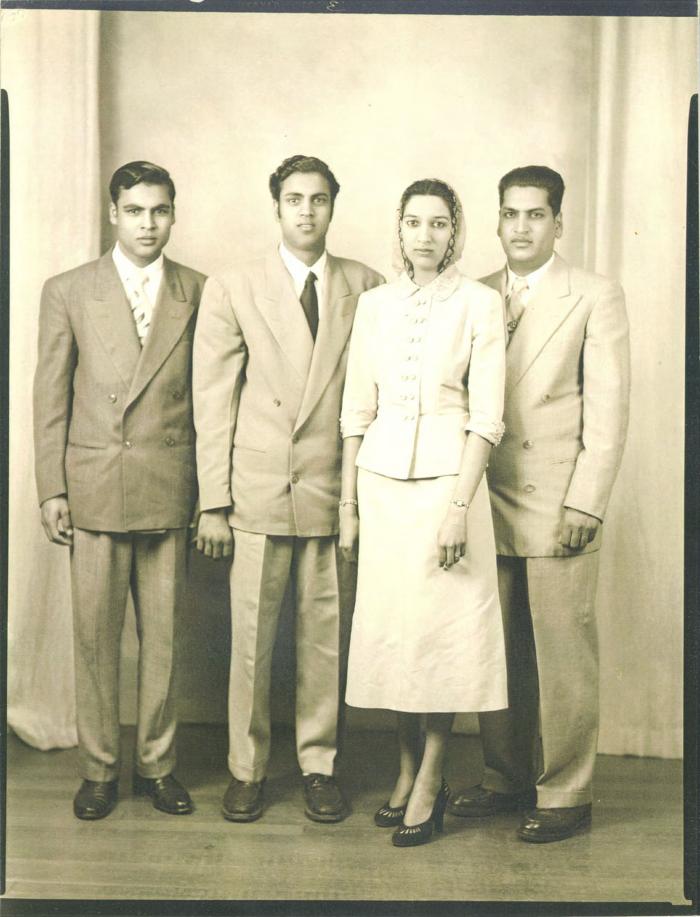 [Photograph of Daljit Singh Alamwala, Sarwan Singh Alamwala, Nsibe Kaur Puri, and Bhajan Singh Puri]