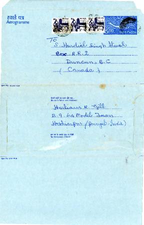 [Handwritten letter from Harlians[?] K. Gill to S. Hardial Singh Atwal]