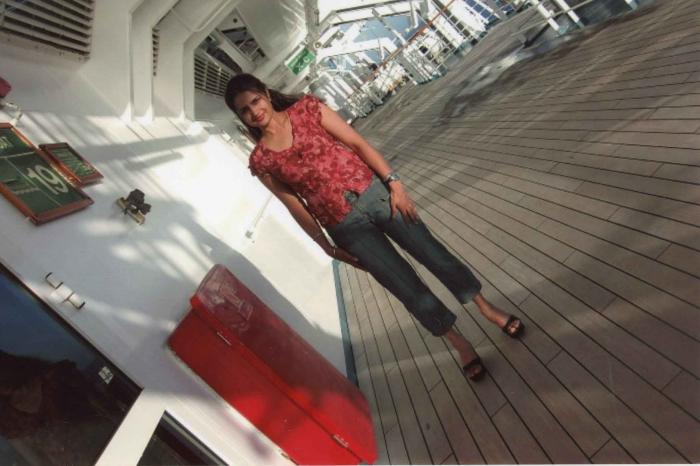 [Photo of Surjit Kaur's daughter on a ferry]