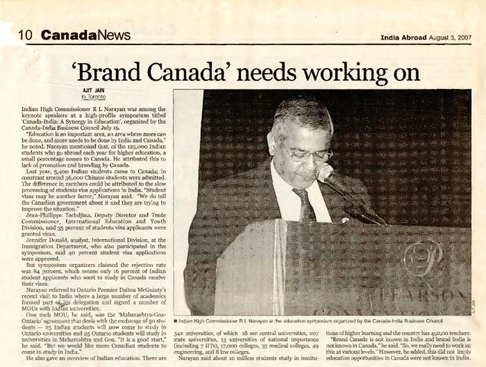 [Newspaper clipping titled, 'Brand Canada' needs working on]