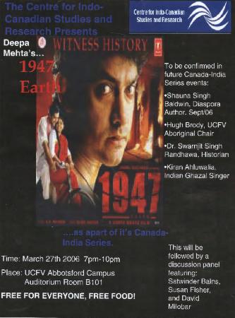 [Centre for Indo-Canadian Studies: Film screening of 1947 Earth]