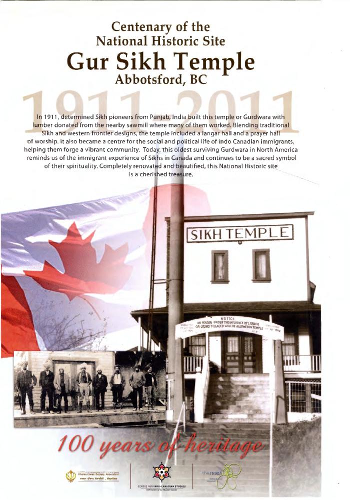 [Poster titled, centenary of the national historic site, Gur Sikh Temple, Abbotsford]
