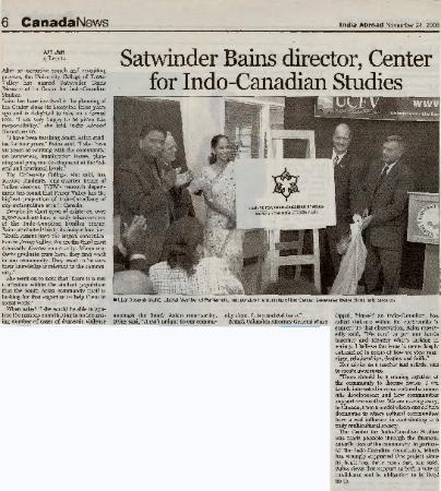 [Newspaper clipping titled, Satwinder Bains director, center for Indo-Canadian studies]