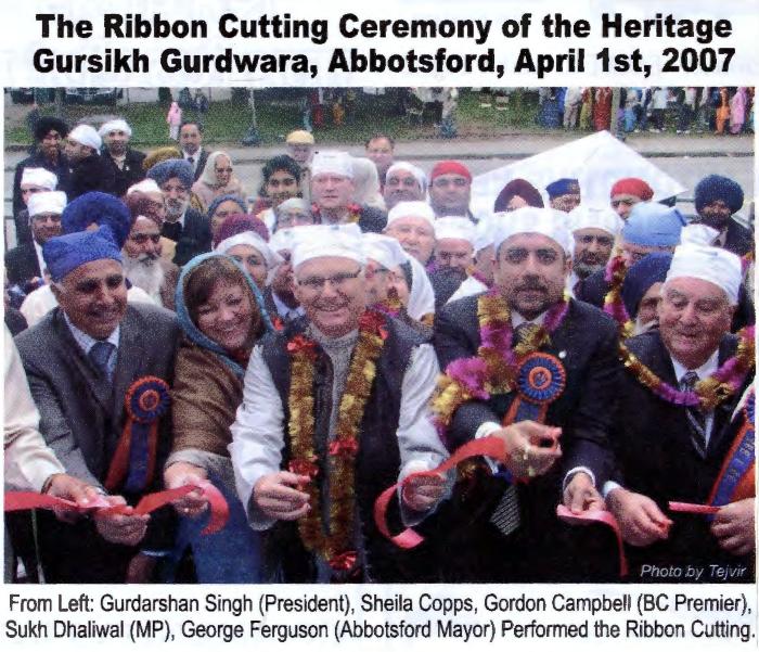 [Newspaper clipping titled, The ribbon cutting ceremony of the heritage Gursikh gurdwara, Abbotsford, April 1st, 2007]