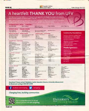 [Newspaper clipping titled, a heartfelt thank you from UFV]