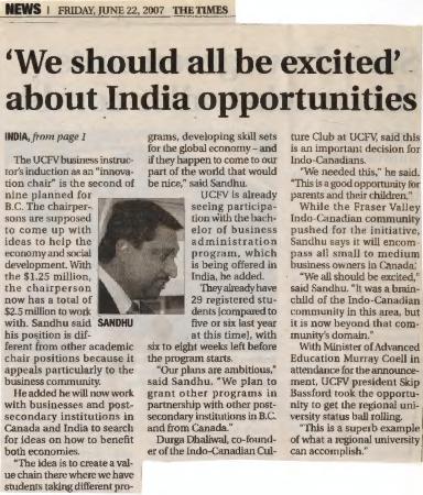 [Newspaper clipping titled, We should all be excited about india opportunities]