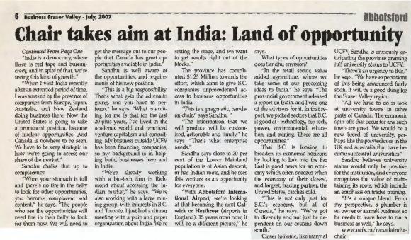 [Chair takes aim at India: land of opportunity]