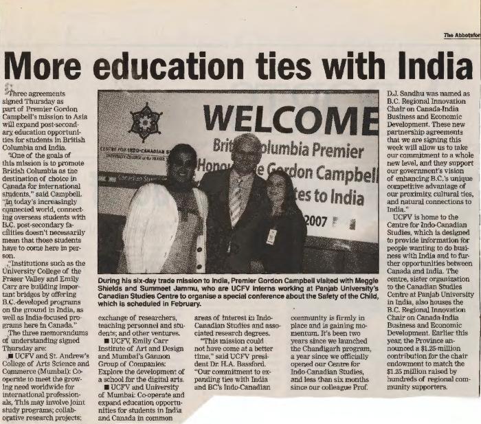 [Newspaper clipping titled, More education ties with India]