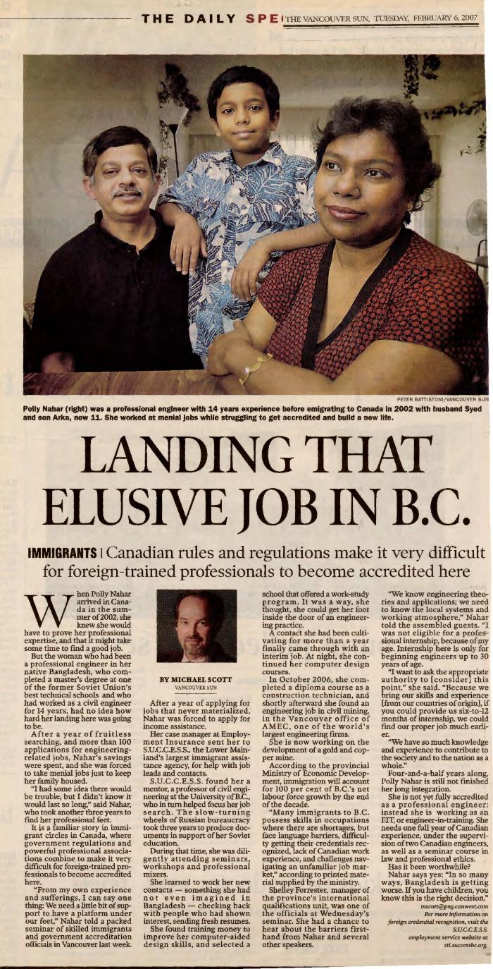 [Newspaper clipping titled, Landing that elusive job in B.C.]