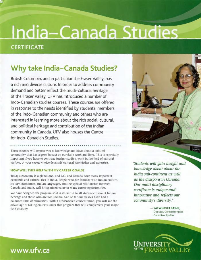 India-Canada studies certificate [poster]