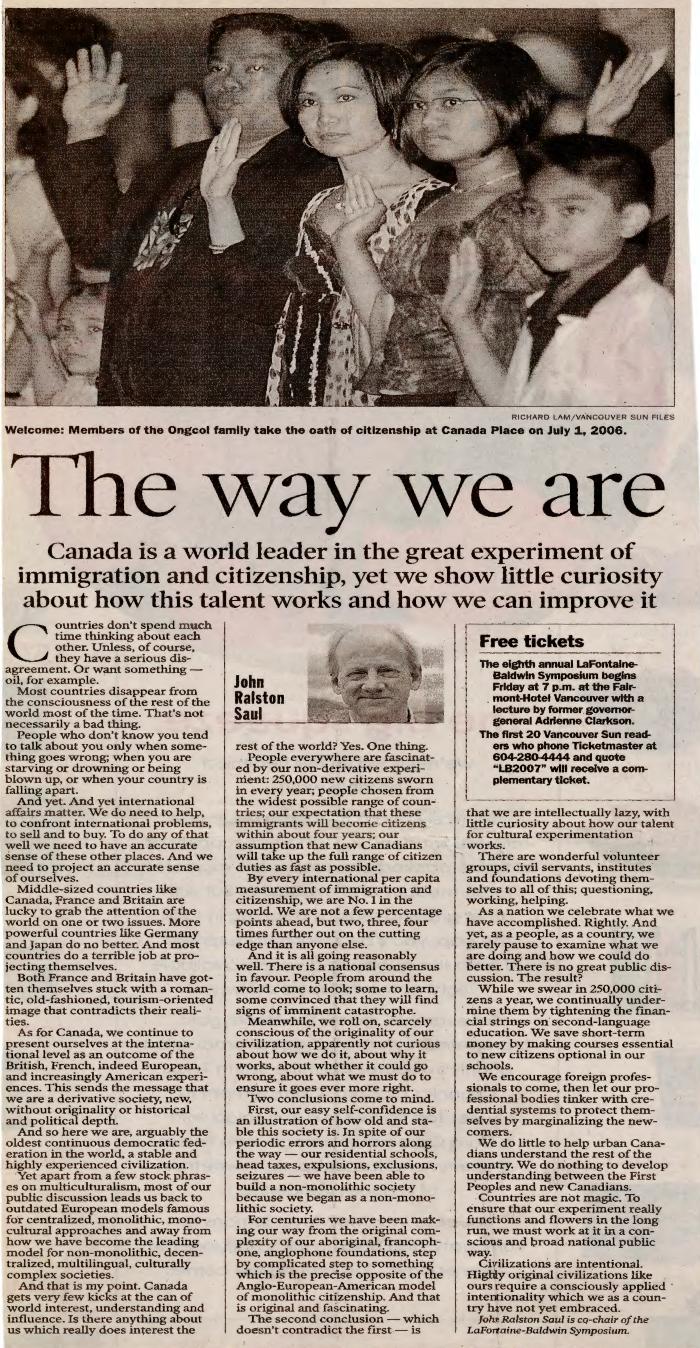 [Newspaper clipping titled, The way we are]