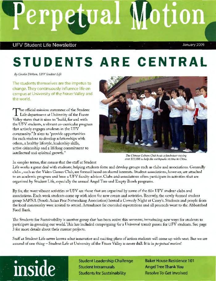 [Newsletter clipping titled, Students are central]