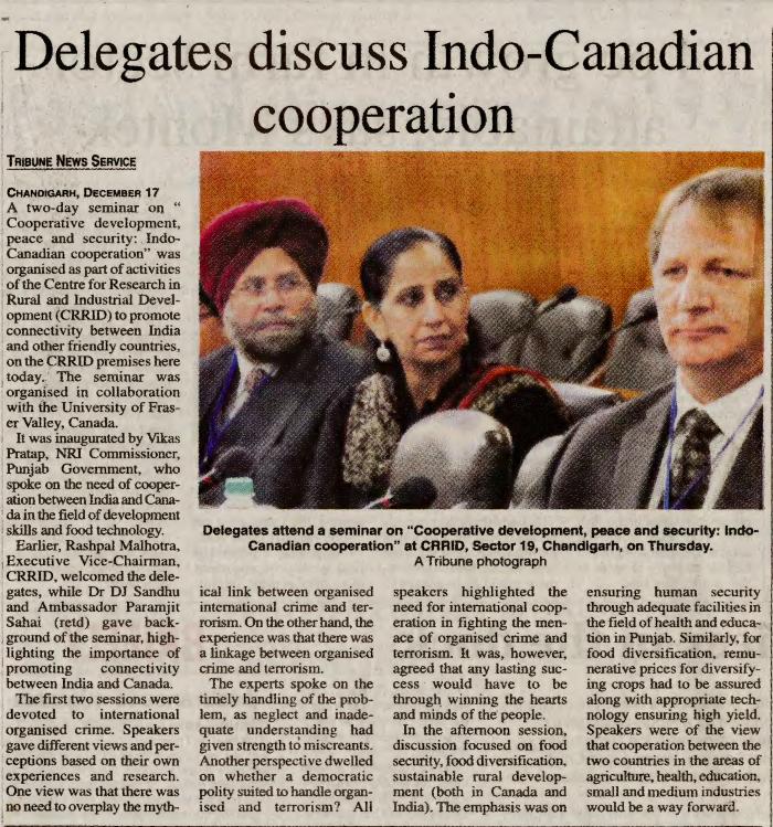 [Newspaper clipping titled, Delegates discuss Indo-Canadian cooperation]