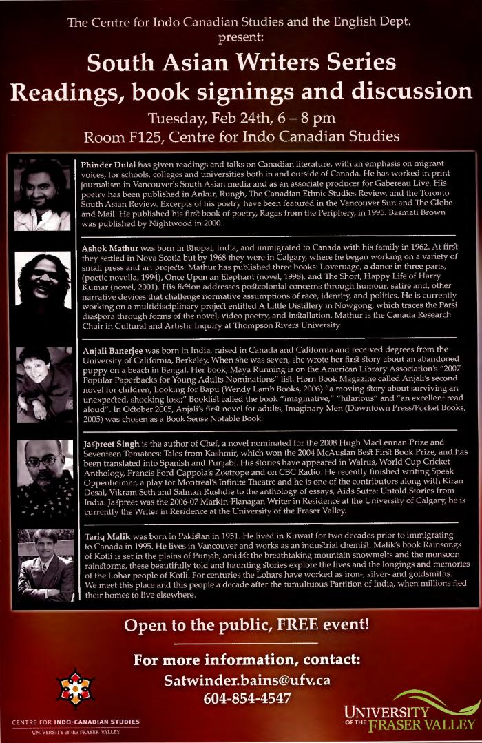 South Asian writers series readings, book signings and discussions [poster]